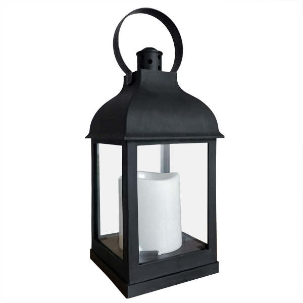 Dekorativ lanterne med timer, flammeløst stearinlys, batteridrevet, for utendørs og innendørs henging 11'' høy (svart, 1 stk)