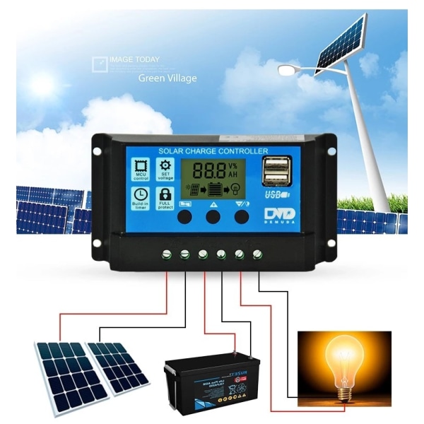 30A Solar Panel Controller HD LCD Batteriopladningscontroller Intelligent Controller til hjemmebrug Gadelys