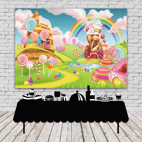 7x5ft Lollipop Candyland Tausta Makeat Sarjakuva Sateenkaari Juhlatarvikkeet Tytöille 1. Ensimmäisen Syntymäpäivän Koriste Cupcake Jäätelö