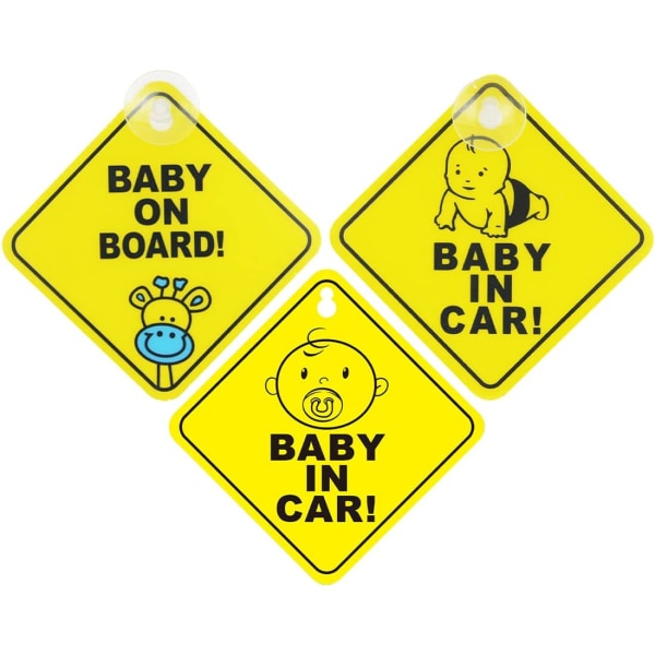 Pieces Baby om bord bil, gul baby om bord skilt til bil, med sugekop Baby om bord mærkat Sikkerhedsadvarselsmærkater til køretøjsskilte