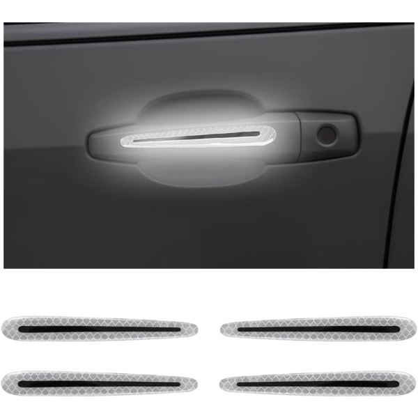 4 kpl auton ovenkahvan suojan heijastavia tarroja, 3D-auton ovenkahvan kupin naarmuja suojaavia kalvoja, yönäkyvyyden turvallisuutta (valkoinen)