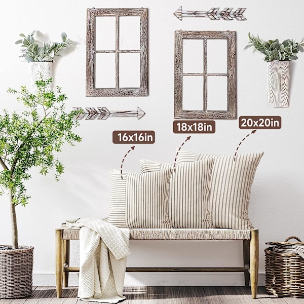Tyynynpäälliset 18x18, Moderni Accent Neliömäiset Tyynynpäälliset 2 kpl, Musta ja Beige Raidalliset Patchwork Pellava Koristetyynyt