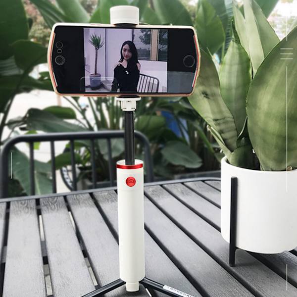 Selfie Stick Tripod, Retractable Selfie Stick med aftagelig Bluetooth fjernbetjening og fyldlys - Hvid Rød