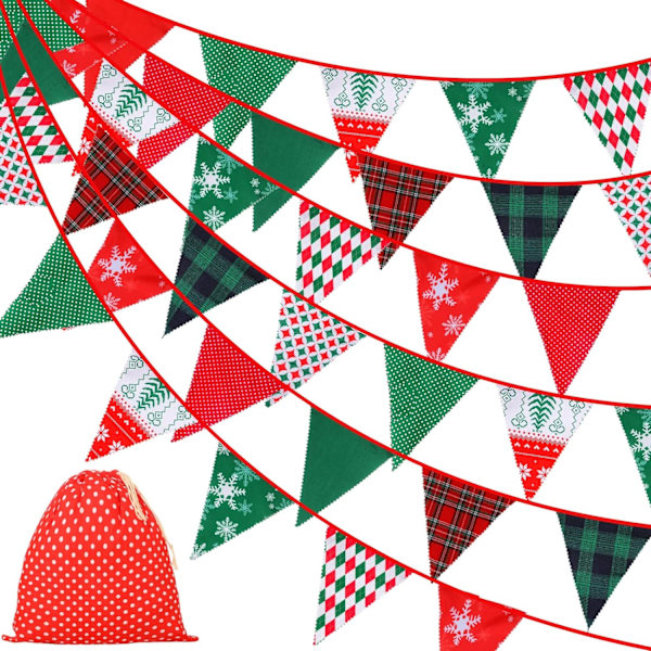 40 Fod Jule Stof Vimpler Banner Trekant Flag Vintage Jule Vimpel 42 Stykker Vintage Stil Julemand Jule