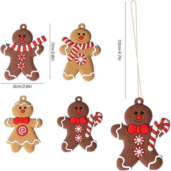 12 stycken pepparkaksgubbe julgransprydnad, original juldekorationer, julgransprydnad, att hänga på julgranen med hjälp av ett snöre