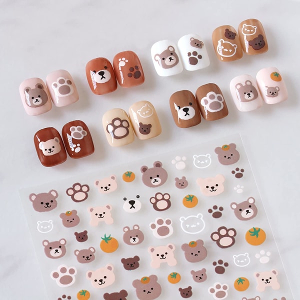 Björn Nail Art Sticker Little Bear Nageldekal 3D självhäftande modetrend Glamour Söt djur Nageldesign Nagel gör-det-själv-dekor Dam Flickor Barn 3 delar