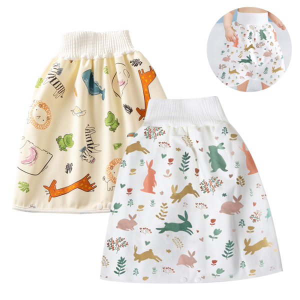 2 st barns blöj kjol shorts tvättbara baby potträning kjolar barn-giraff+springande kanin L