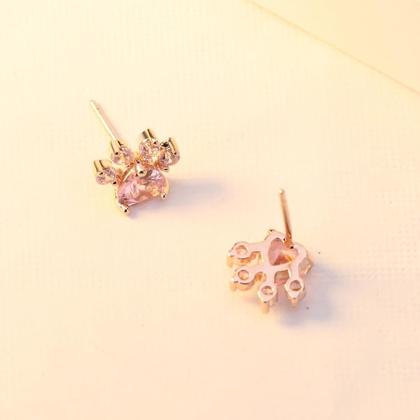 2 par rosegullbelagte øredobber Europeiske og amerikanske kreative fotavtrykk Rosa krystall Zirconia øredobber Betterlifefg