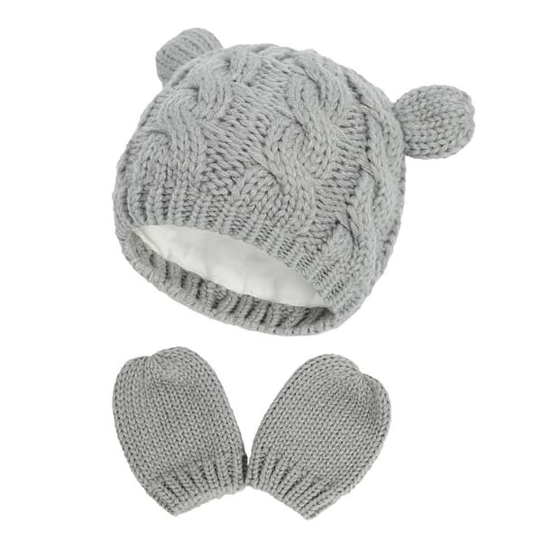 Høst- og vinterlue og hanskesett Søt liten øreform Unisex Babylue Grå L suitable for 6-18 months Gray
