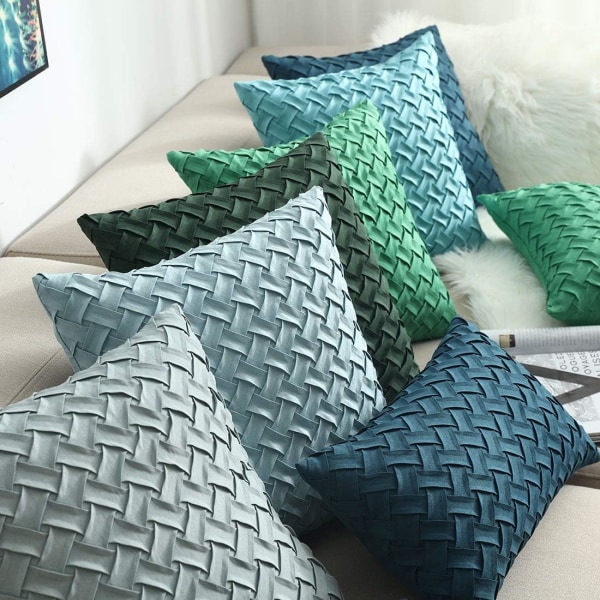 Boho-kori punoskuvioinen koristeellinen tyynynpäällinen superpehmeä mokkanahkainen yksivärinen neliön muotoinen koristetyynynpäällinen sohvalle, sohvalle, autoon (tummanvihreä, 18\"x18\")