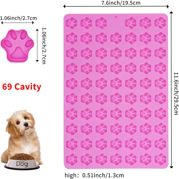 Dog Paw Silicone Mold, 2 PCS Mini Dog Treat Molds, 138 Cavity Non-Stick Gummy Bear Mold for Chocolate, Fondant, Candy