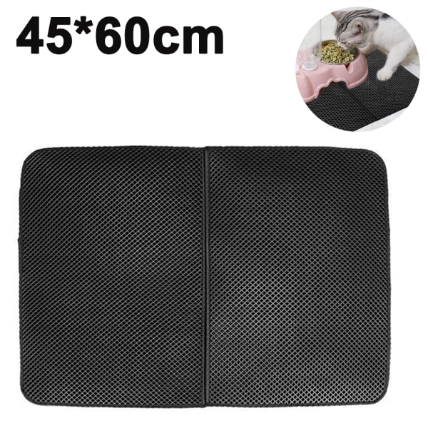 Cat Litter Mat Double Layer Design Honeycomb Litter Mat Waterproof And Non-Slip Eva Material Washable Easy Clean Durable Mat - Size M - Black