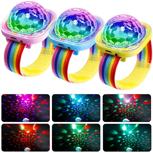 Diskokulelys, 3 stk mini diskokulelys, diskokule partylys 5 moduser, diskokulelys, lite diskokulearmbånd oppladbart