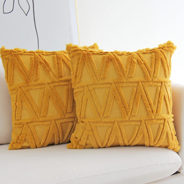 Plys Kort Uld Fløjl Pudebetræk Luksus Stil Pudebetræk Kunstig Pels Fluffy Sofa Pudebetræk 2 stykker 18 x 18 tommer Gul