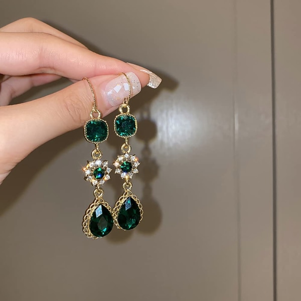 Smaragdgröna örhängen Smaragdgröna kristaller dinglar örhängen Dropörhängen Bröllopssmycken för kvinnor och flickor