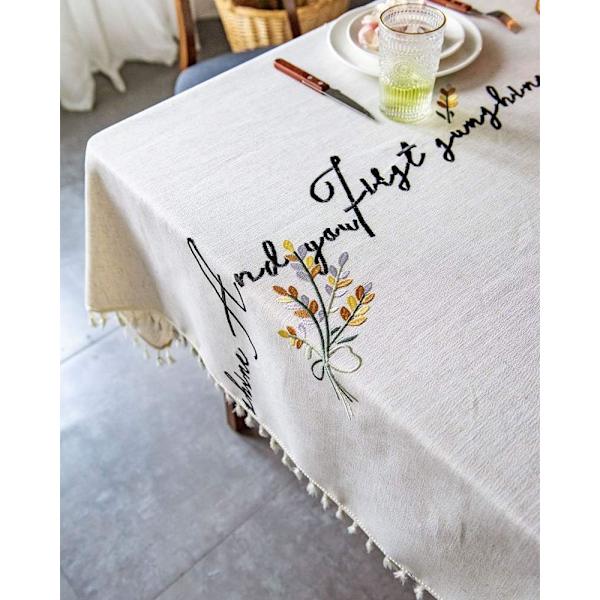 Blomster- og bokstavbrodert duk med frynser, lang duk for kjøkken, spisestue, fest, høytid (Blomst B, 55\"x79\")