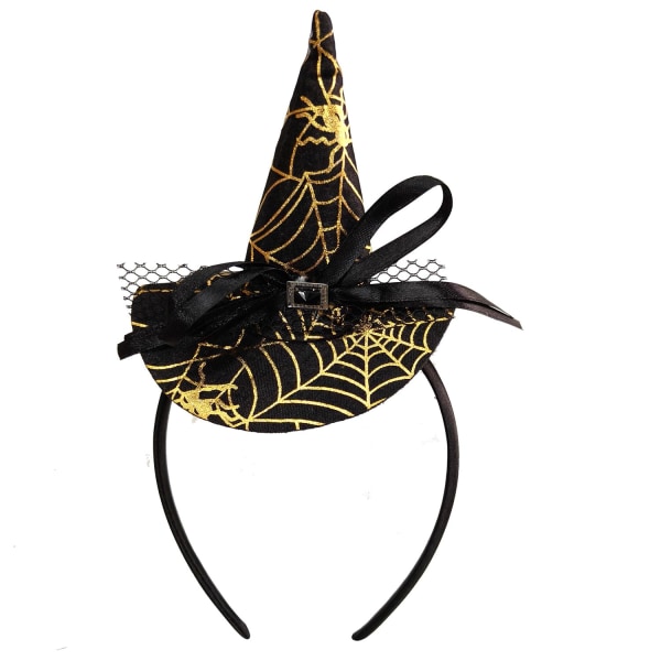 Pannband Söt Spider Witch Hat Hårbåge för kvinnor Flickor Cosplay Makeup Kostym Dekoration Festmaterial Håraccessoarer (Glitter Gold)
