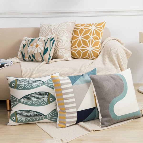 Boho Blommig Tuftad Dekorativ Kuddfodral Botaniskt Broderad Bomullskuddfodral för Soffa Säng (Blomma E, 18\"x18\")