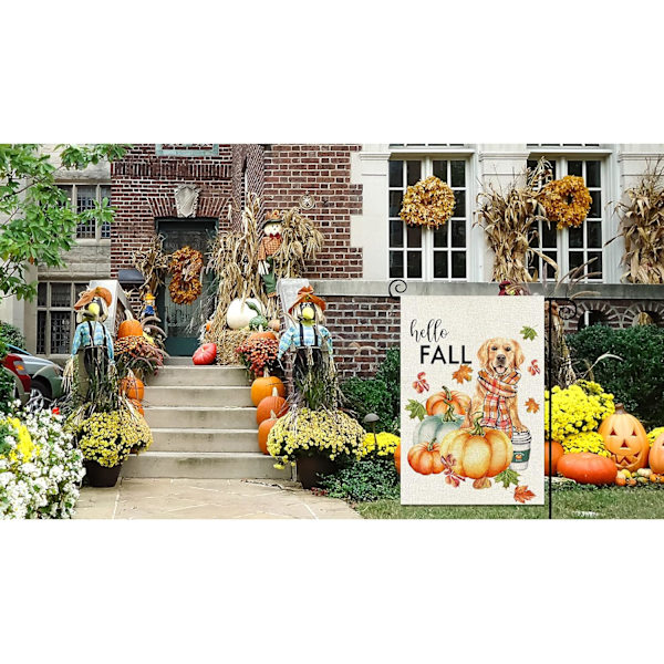 Happy Fall Hund Halloween Thanksgiving Have Flag Vertikal Dobbeltsidet Dekor 12,5 x 18 Tommer (Happy Fall, 12,5 x 18)