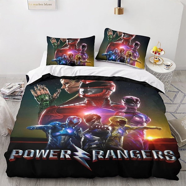 Power Rangers Dynesett Sengetøy, 3-delt Sett Dynetrekk Lettstelt, Sci-fi Dynetrekk Putetrekk med Glidelåslukking Myk Mikrofiber Single135x200cm