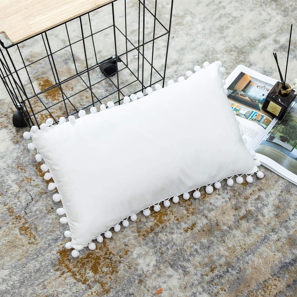 Dekorativt kuddfodral för ländryggen, paket med 2 mjukt case för soffa, 12x20 tum, vit