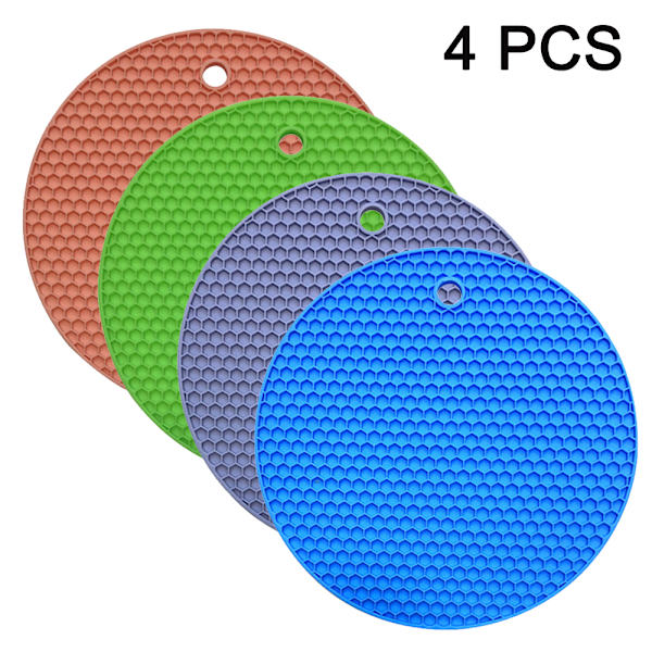 4 stk Silikon Plassmatte Honeycomb Matte, Vanntett og Varmeisolerende Bordmatte, Høy Temperatur og Varmebeskyttelsesmatte