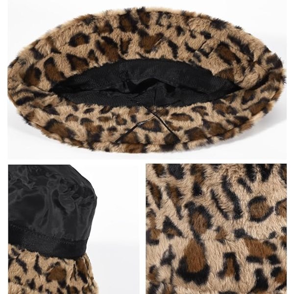 Vintermyk Faux Fur Plush Bucket Hat, Nydelig Fiskerlue, Fashion Utendørs Tykk Varm Solhatt for Kvinner