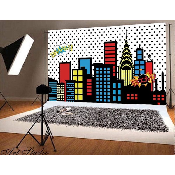 5x3ft Super Sankari Superkaupunki Valokuvaustaustat Skyline Rakennukset Kaupunki Boom Kuva