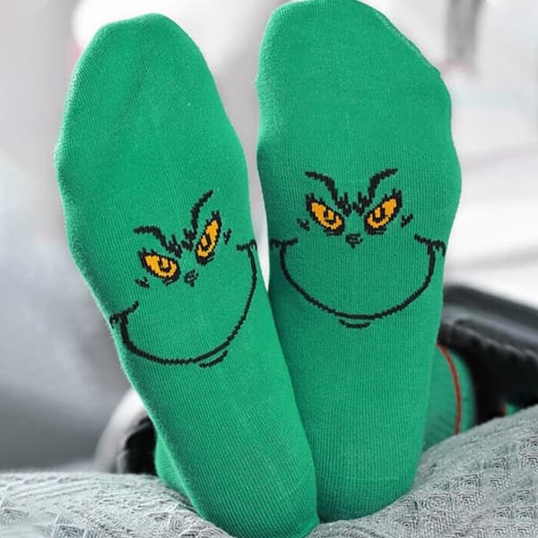 1 Par Dame & Herre Julenisse Grinch Julestrømpe Gave N Light Grey