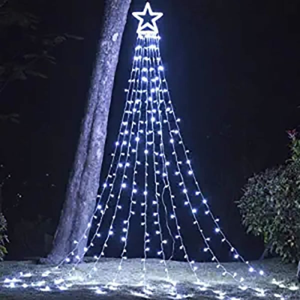 Christmas Decoration Outdoor Star String Lights,16.4Ft Christmas Tree Toppers Lights 320 LED 8 Memory Modes with 14" Lighted Star(White)