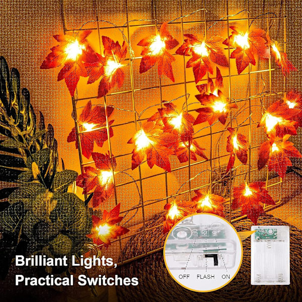 Halloween ljusslinga, 3M 20 LED lönnlöv ljusslinga batteridriven ljusslinga vattentät inomhus utomhus dekor för sovrum, varm vit