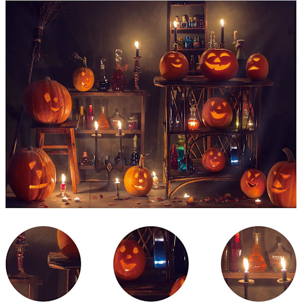 Kurpitsa Halloween-taustakangas 7Wx5H jalkaa Pelottava Yö Kauhu Haudatut Kynttilät Onnellinen Halloween-juhlan Valokuvaustaustat Bannerit Tarvikkeet