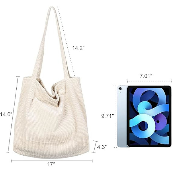 Cordfløjls Tote Bag til Kvinder Pige Lærred Skuldertasker Sød Stor Taske
