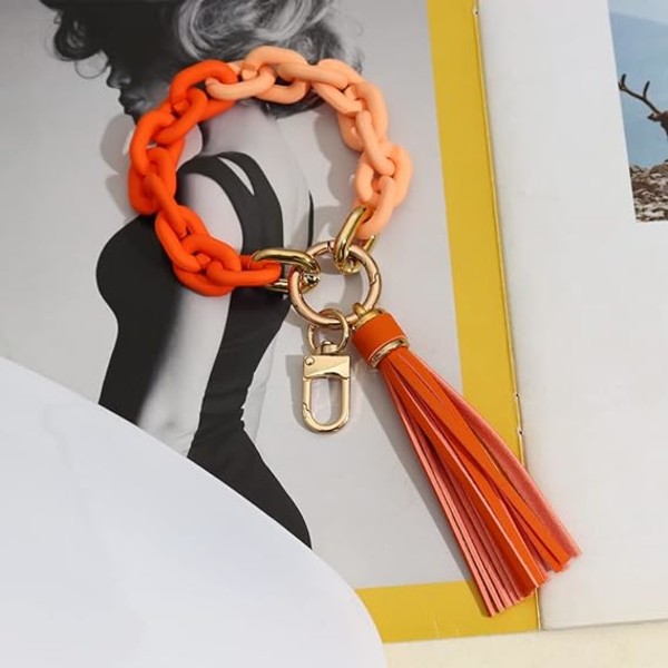 Chunky Chain Link Wristlet Keychain Acrylic Bangle Key Ring Bracelet Key Chain Cute Boho Modern Car Keychain Holder