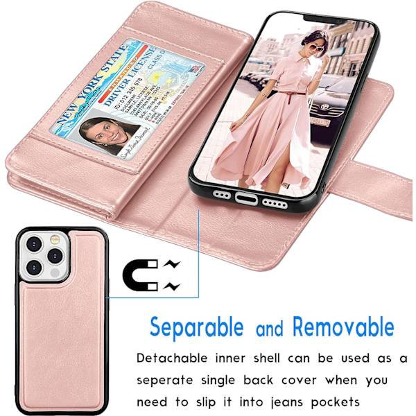 Lompakko Kotelo iPhone 13 Pro Max (6,7 tuumaa) 2021 Luksus ID Raha Luottokorttipaikat Pidike Kantolaukku Folio Flip PU Nahka - Rose Gold