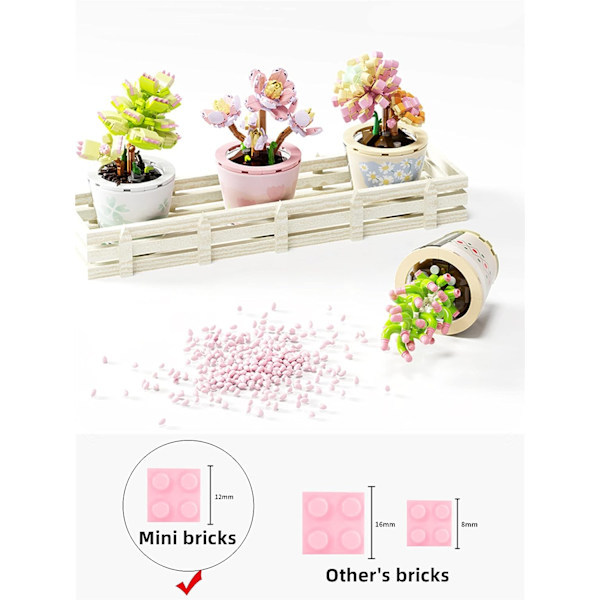 Mini-palikat 293 kpl Mehikasvi Bonsai Rakennussarja, Toimisto- ja Huonekoriste Mehikasvit Kukat Mallinrakennuslelut, Syntymäpäivä