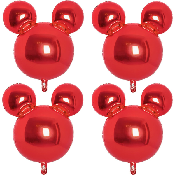 Röda musballonger 4 st Mus födelsedagsfesttillbehör Musfestdekorationer 24-tums musfolieballonger för 1:a 2:a födelsedagen