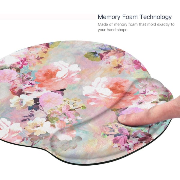 Ergonomisk musematte med håndleddstøtte Rosa blomster Peoner Floral sklisikker gummibase Musematte for hjemmekontorspill