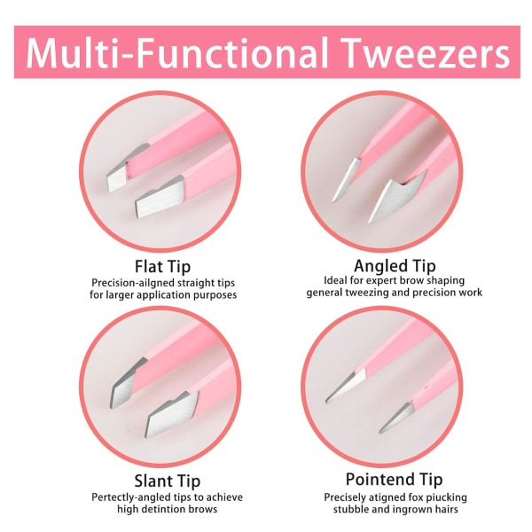 Pinsetit 4-osainen setti, ammattimaiset ruostumattomasta teräksestä valmistetut pinsetit, tarkkuuspinsetit kulmakarvoille, kasvokarvoille, sisäänkasvaneille karvoille, sirpaleille (vaaleanpunainen)
