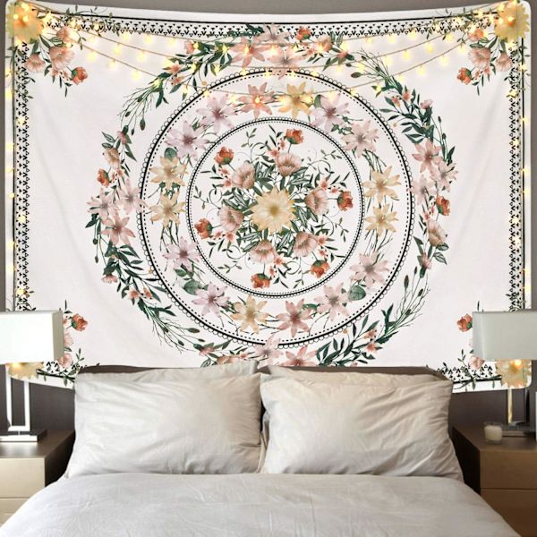 Mandala Väggbonad Blommig Medaljong Väggbonad Skissad Blomma Växt Väggbonad Bohemisk Hippie Väggbonad för Rum