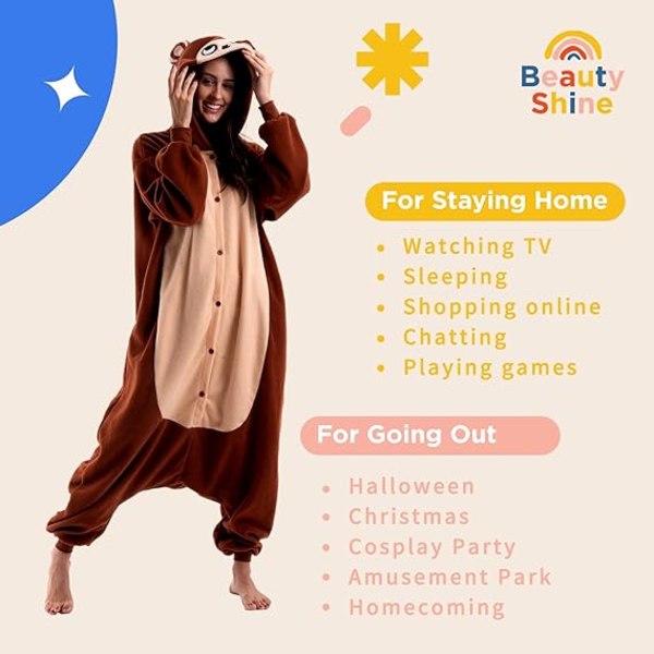 Unisex Aikuisten Piirretty Puvut Halloween Joulu Unipuku Haalarit Onesies Plushie Cosplay Pyjamat Apina L