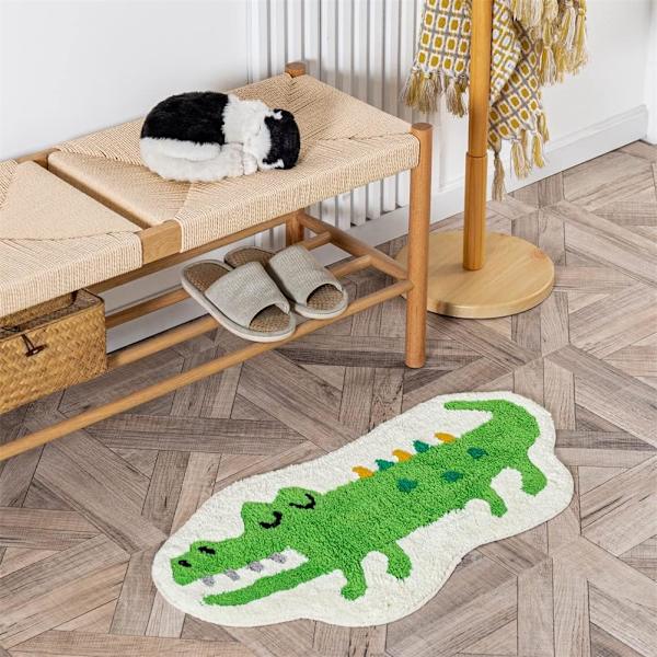 Grön krokodilformad matta söt konstgjord djurtryck badrumsmatta badmatta badmatta duschmatta för heminredning badrum badkar golv 15,7x29,5in