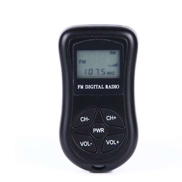 Fickradio, bärbar LCD-display digitalradio mini FM-radio med hörlurar och snodd liten handhållen batteridriven