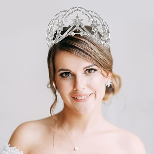 Stjernedronning Hovedbånd Brudekrone med Rhinestone og Perle Hår Smykker til Kvinder Piger Bryllup Fødselsdag Foto Rekvisit