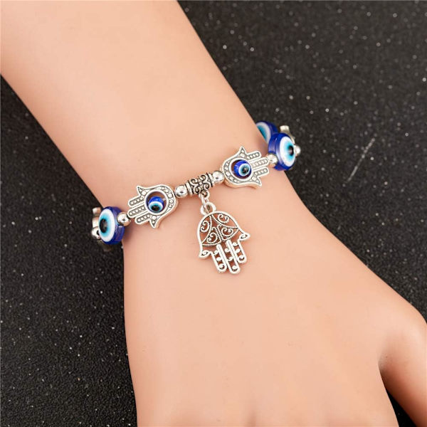 Onde øye Hamsa håndarmbånd for beskyttelse og lykke, håndlagde lenkearmbånd for kvinner menn tenåringsgutter jenter amulett smykker
