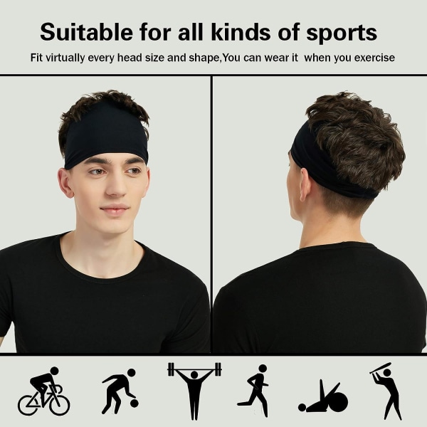 Miesten urheilupäänauhat (5 pakkausta), kosteutta siirtävä harjoituspäänauha, hikinauha juoksuun, pyöräilyyn, jalkapalloon, joogaan, hiuspanta