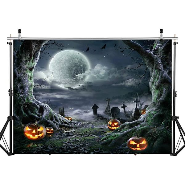 Halloween-bakgrund för fotografering, skräcknattbakgrund, läskig pumpa, månbakgrund för festdekoration, studiorekvisita 11897 (7x5FT)