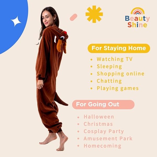 Unisex Aikuisten Piirretty Puvut Halloween Joulu Unipuku Haalarit Onesies Plushie Cosplay Pyjamat Kahvi Peura L