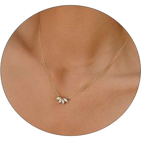 Diamond Necklaces for Women Dainty Leaf Necklace 14k Gold Plated Layered CZ Moon Necklace Simple Diamond Choker Necklaces