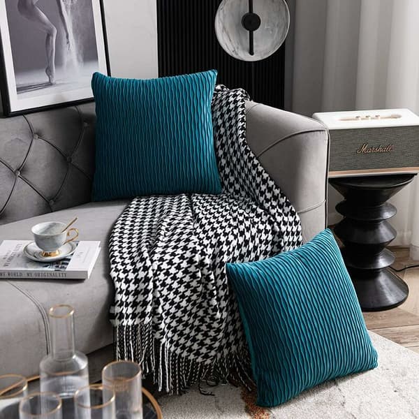 Turkoosi tyynynpäällinen 45cmx45cm: 2 kpl setti, alkuperäinen raidallinen sametti